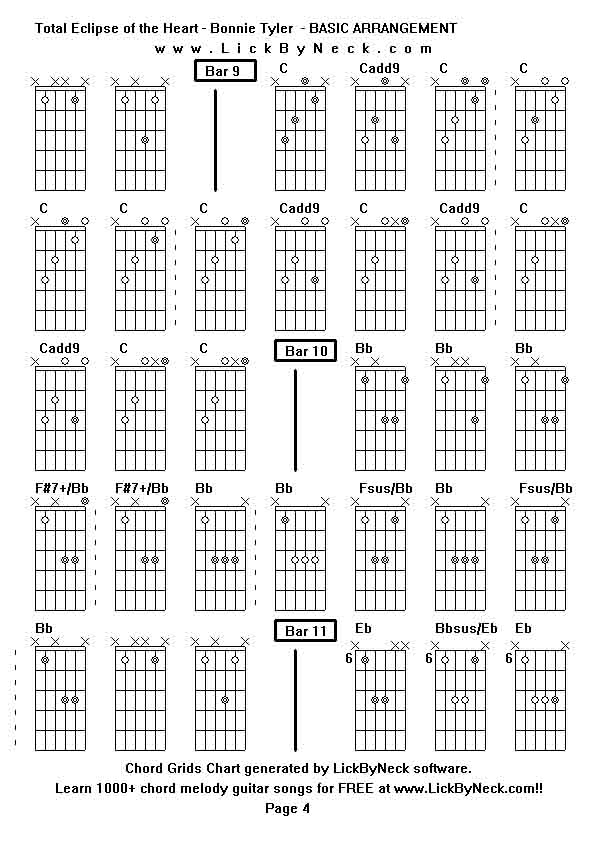 Chord Grids Chart of chord melody fingerstyle guitar song-Total Eclipse of the Heart - Bonnie Tyler  - BASIC ARRANGEMENT,generated by LickByNeck software.